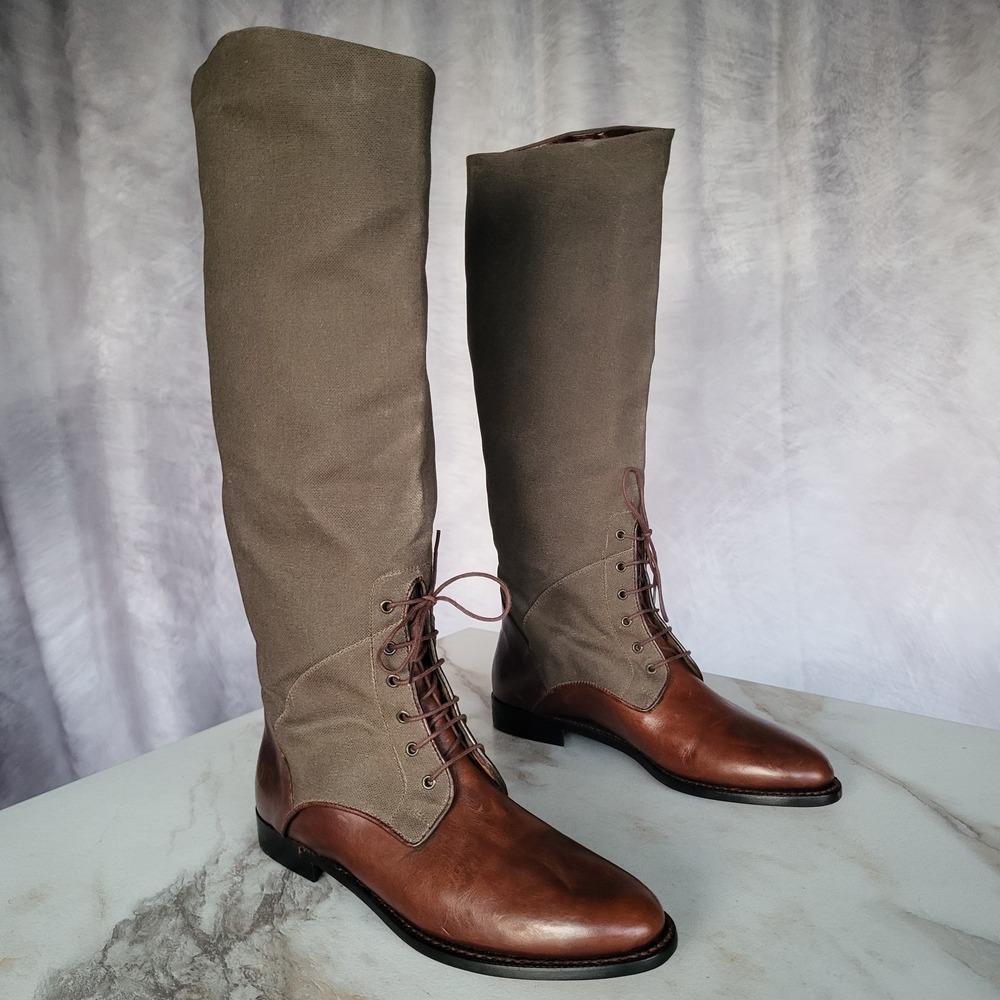 Vintage Cole Haan Country Lace Up Riding Boots Brown Olive Women's Size 12 AA